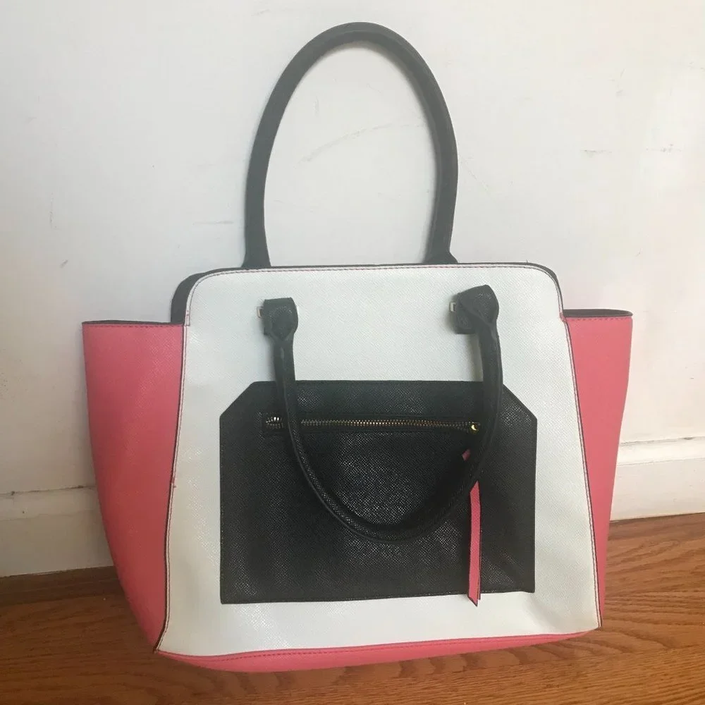 Apt. 9 Pink White Black Color Block Satchel Handbag Purse - Picture 1 of 8